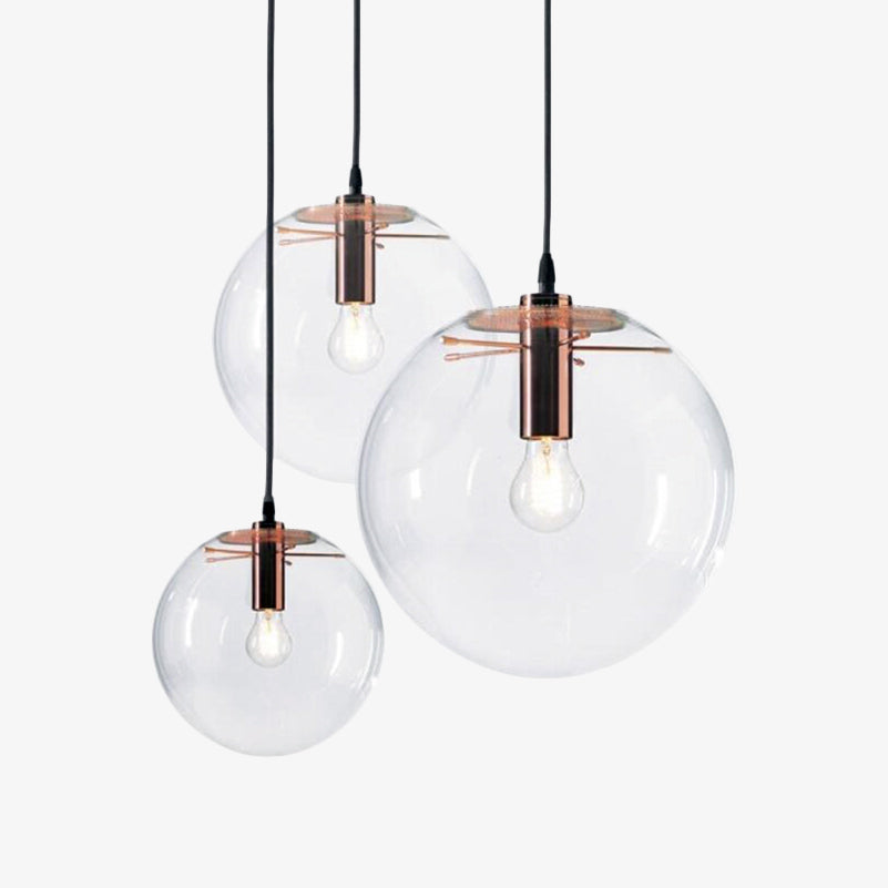 Moderne Glaskugel-Hängelampe transparent mit schwarzer oder roségoldener Fassung, minimalistisches Design, Deckenlampe für Wohnzimmer, Esstisch, Küche | Sansoti