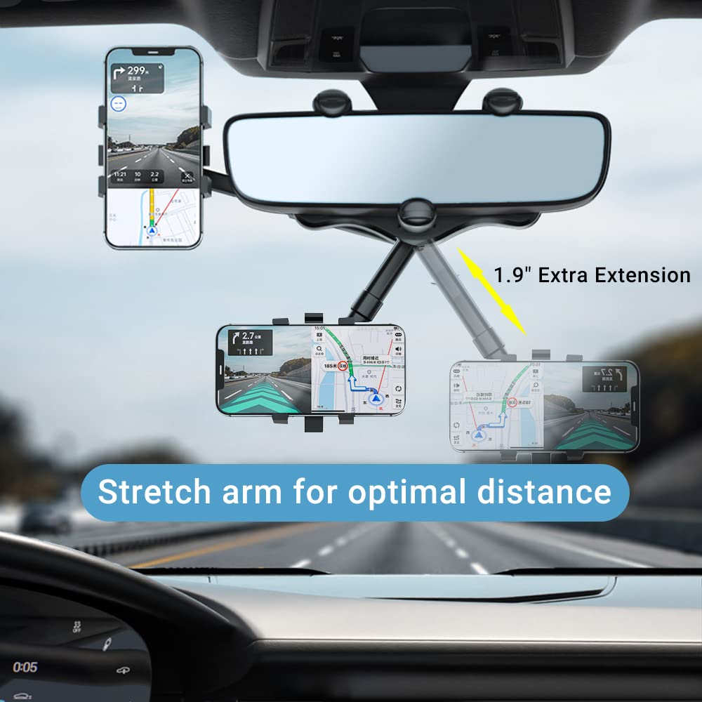 Rotating Phone Holder for Car Rearview Mirror 360-Degree Adjustable Hands-Free Navigation Universal | Sansoti