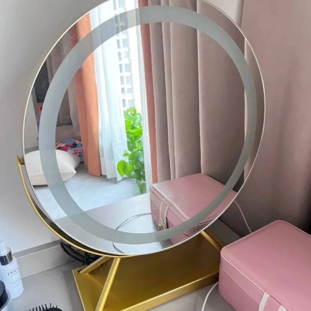 Illuminated Makeup Mirror with Dimmable LED, 15× Magnification, 30 cm Round, 3 Light Modes, 360° Rotating Tabletop Model | Sansoti