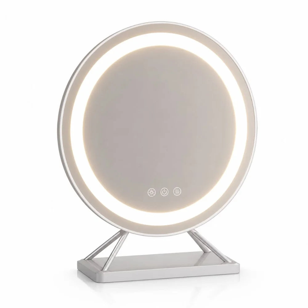 Illuminated Makeup Mirror with Dimmable LED, 15× Magnification, 30 cm Round, 3 Light Modes, 360° Rotating Tabletop Model | Sansoti
