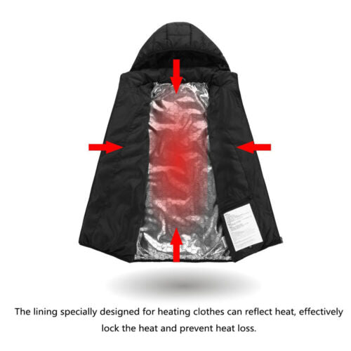 Verwarmde Winterjas Unisex Zwart USB Oplaadbaar 3 Warmtestanden Outdoorkleding Ski Wandelen Camping Thermisch | Sansoti