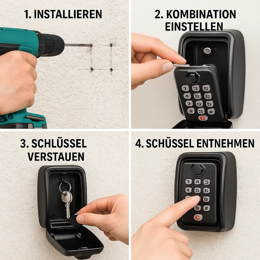 Key Box with Combination Lock, Freely Adjustable Code, Zinc Alloy, Black, 15 x 11 x 9 cm, 0,6 kg, Indoor and Outdoor | Sansoti
