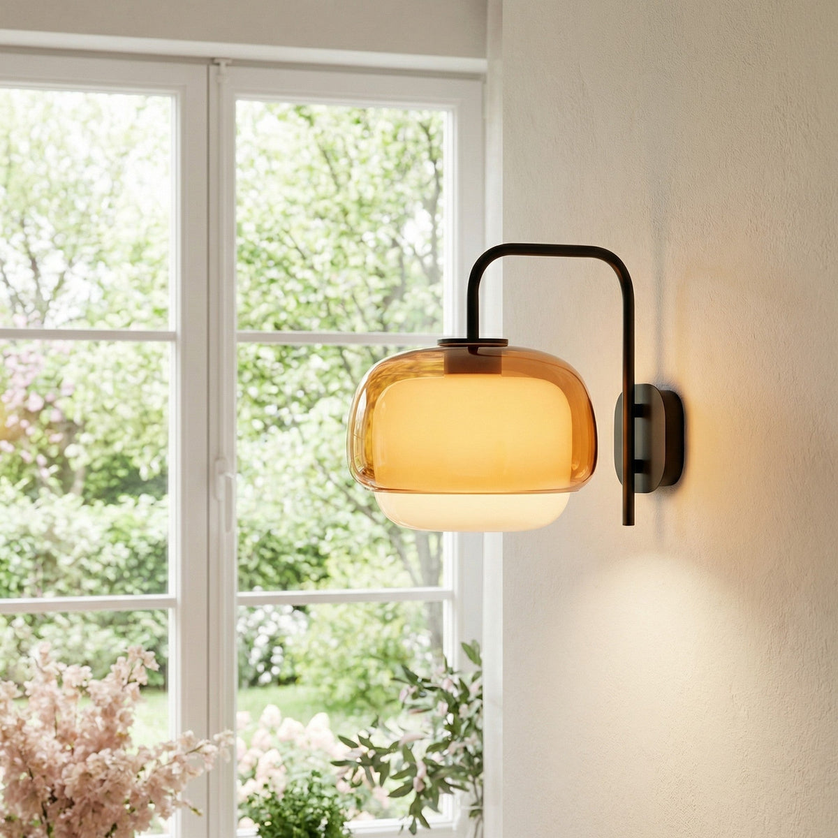 Colored Glass Wall Lamp with Round Shade – Green, Pink, Orange – Modern LED Lighting | Sansoti