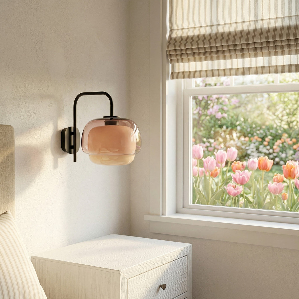 Colored Glass Wall Lamp with Round Shade – Green, Pink, Orange – Modern LED Lighting | Sansoti