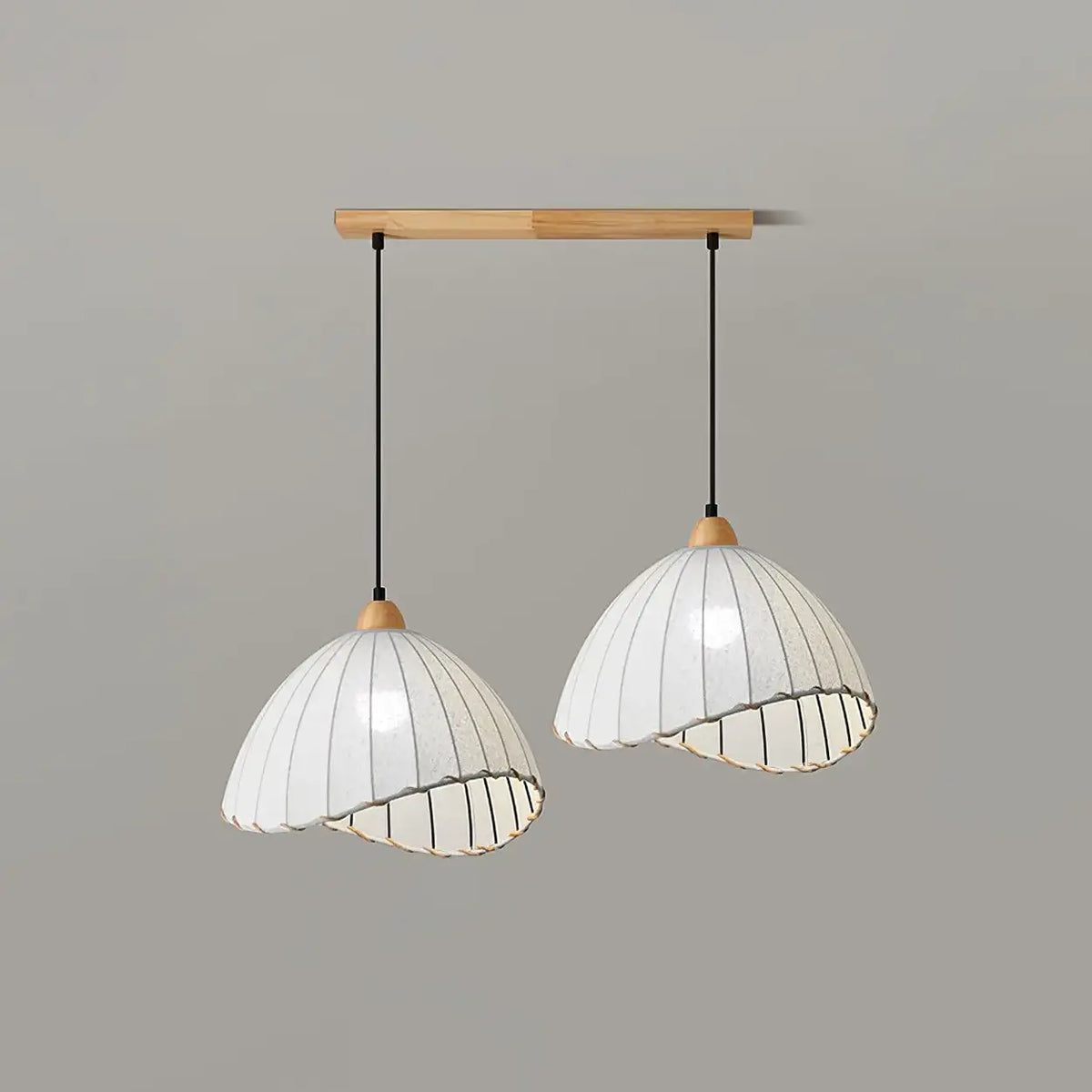 Lámpara colgante wabi-sabi de madera y pantalla de tela blanca escandinava E27 | Sansoti