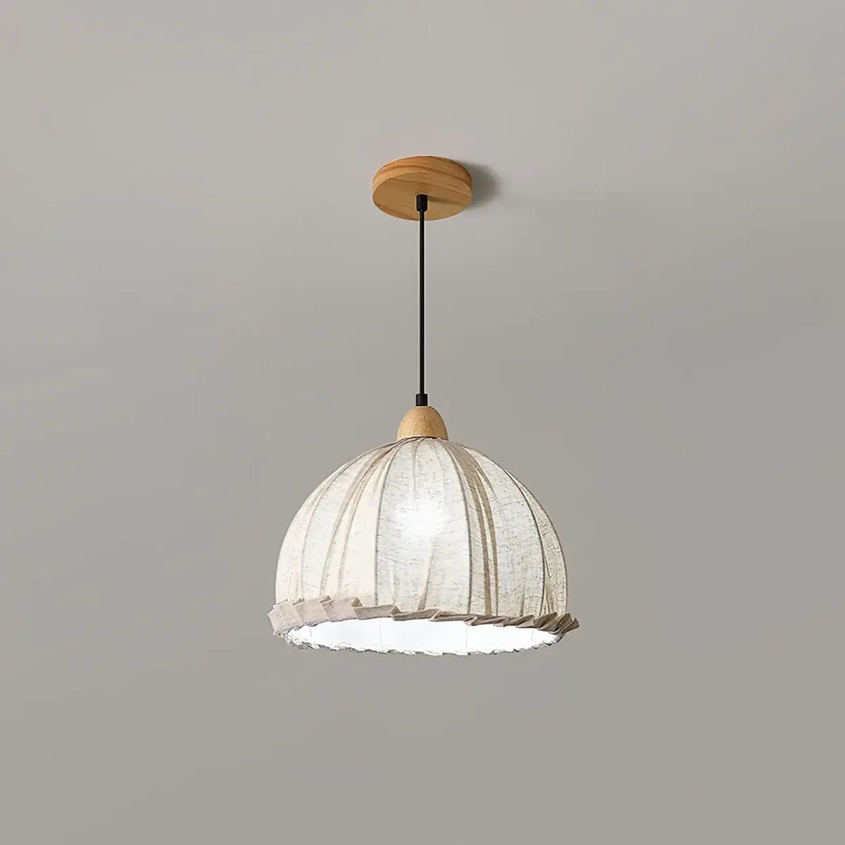 Lámpara colgante wabi-sabi de madera y pantalla de tela blanca escandinava E27 | Sansoti