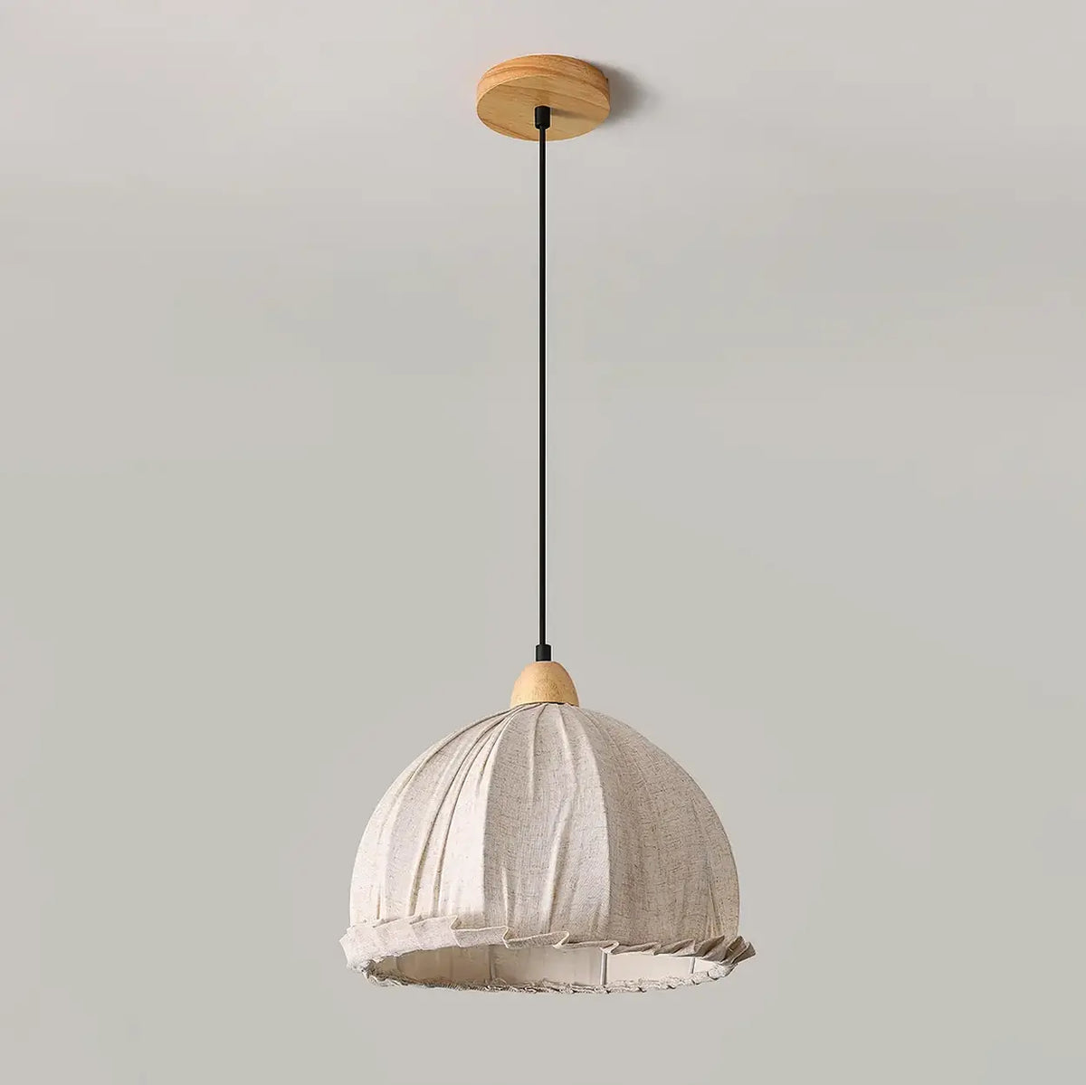 Lámpara colgante wabi-sabi de madera y pantalla de tela blanca escandinava E27 | Sansoti
