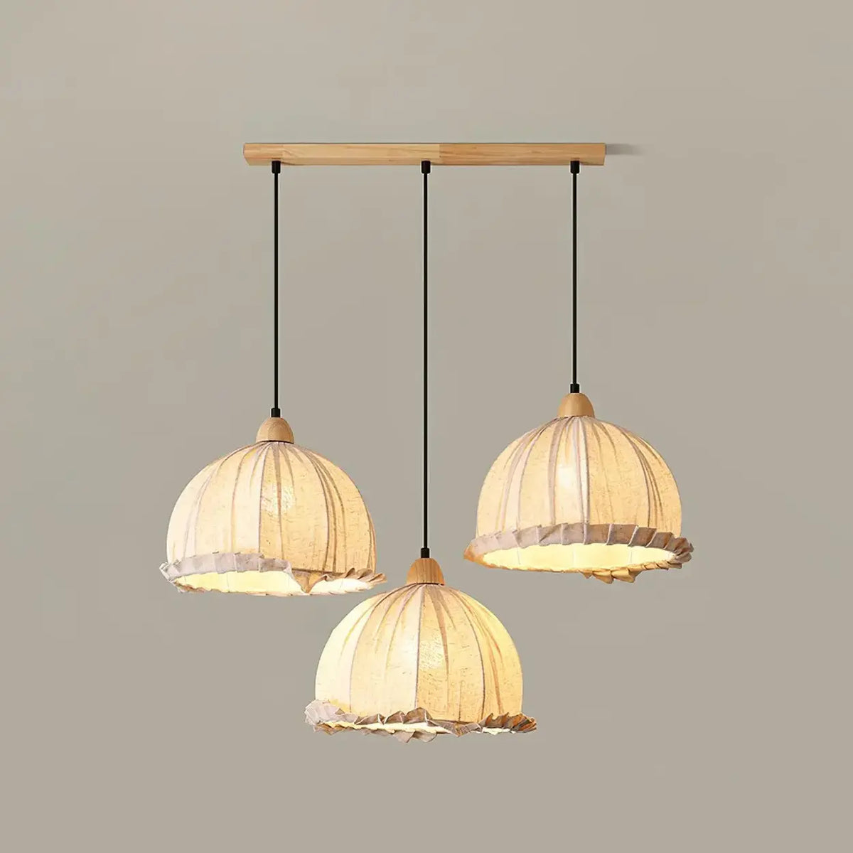 Lámpara colgante wabi-sabi de madera y pantalla de tela blanca escandinava E27 | Sansoti