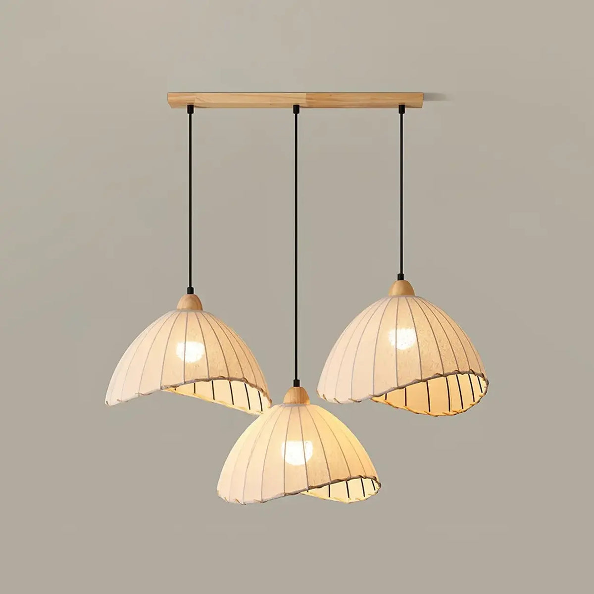Lámpara colgante wabi-sabi de madera y pantalla de tela blanca escandinava E27 | Sansoti
