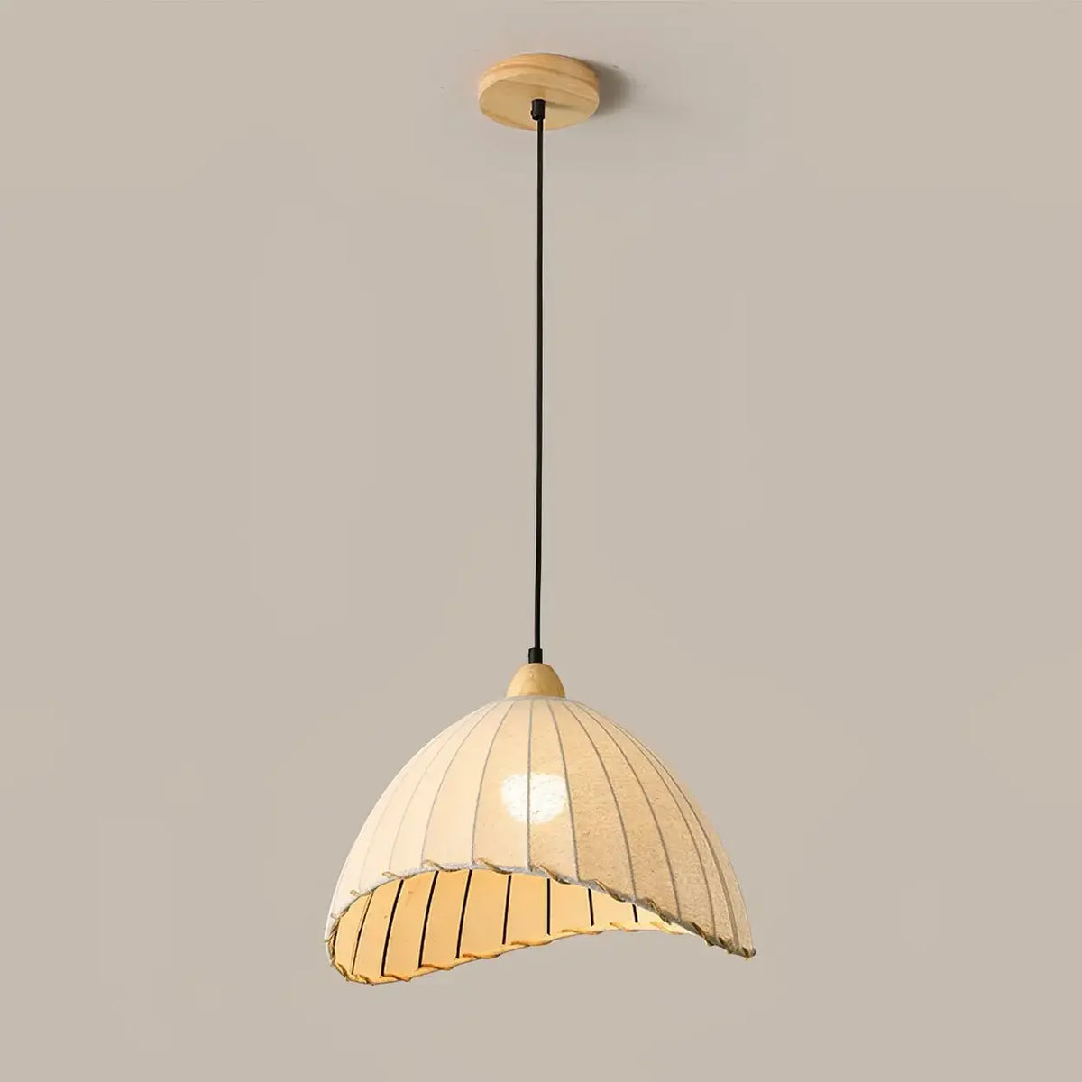Lámpara colgante wabi-sabi de madera y pantalla de tela blanca escandinava E27 | Sansoti