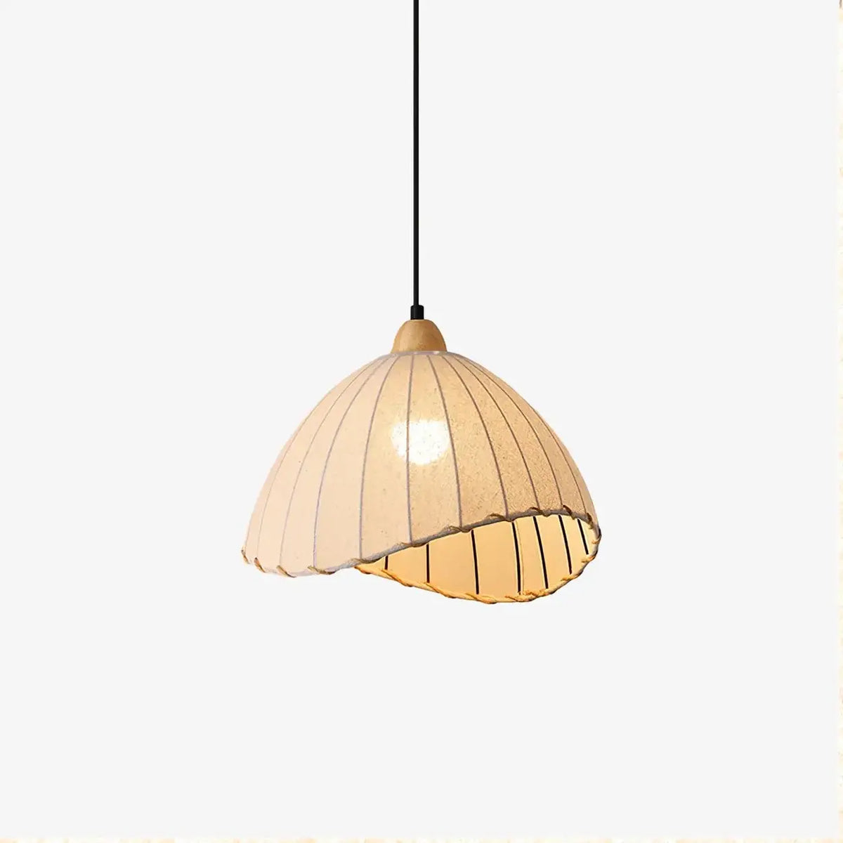 Lámpara colgante wabi-sabi de madera y pantalla de tela blanca escandinava E27 | Sansoti