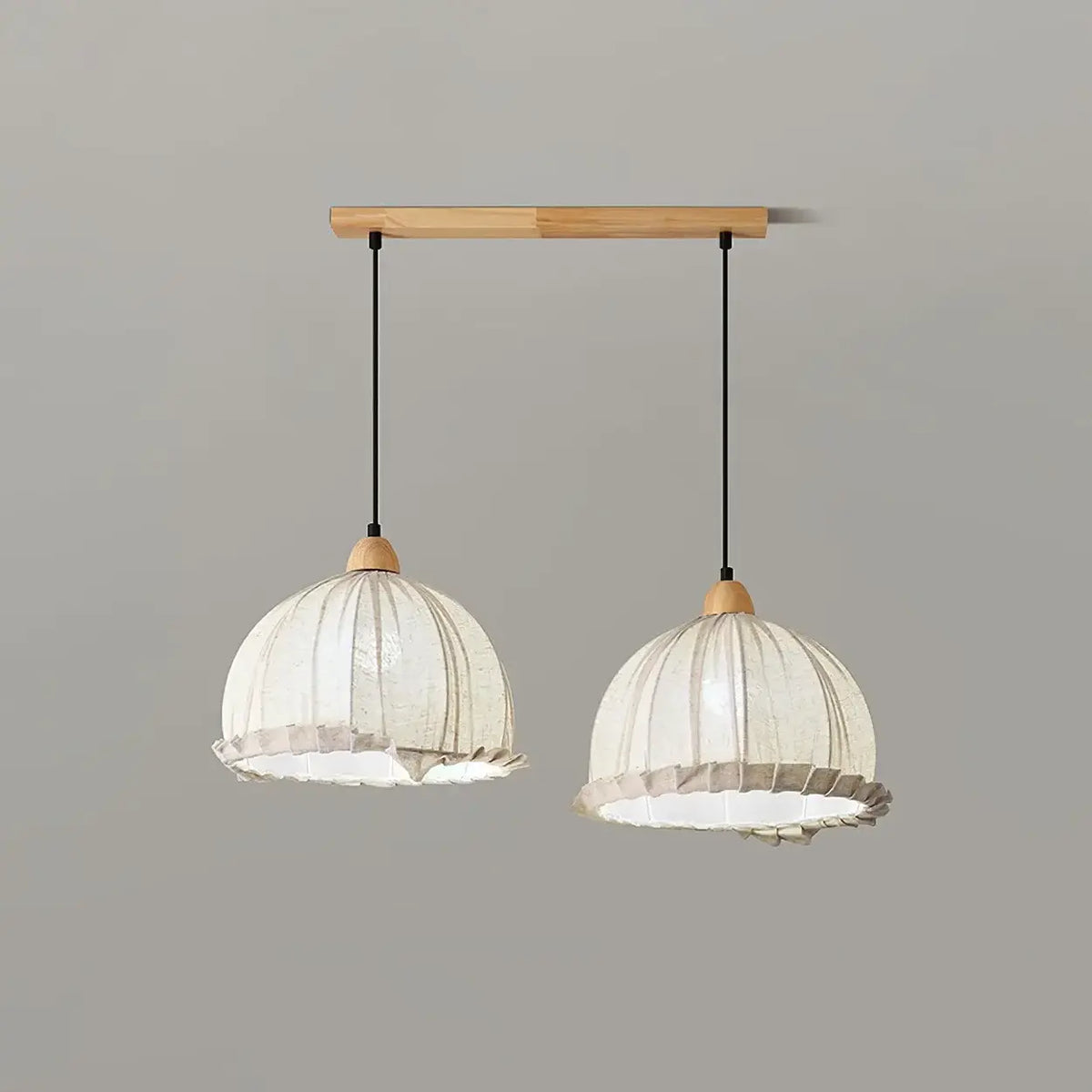 Lámpara colgante wabi-sabi de madera y pantalla de tela blanca escandinava E27 | Sansoti