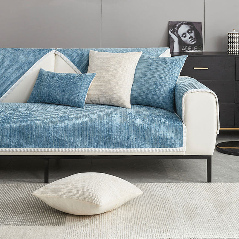 Chenille Sofa Cover Washable Pet-Friendly 1-Seater 2-Seater 3-Seater Non-Slip Protector Grey Beige Blue Green Orange | Sansoti