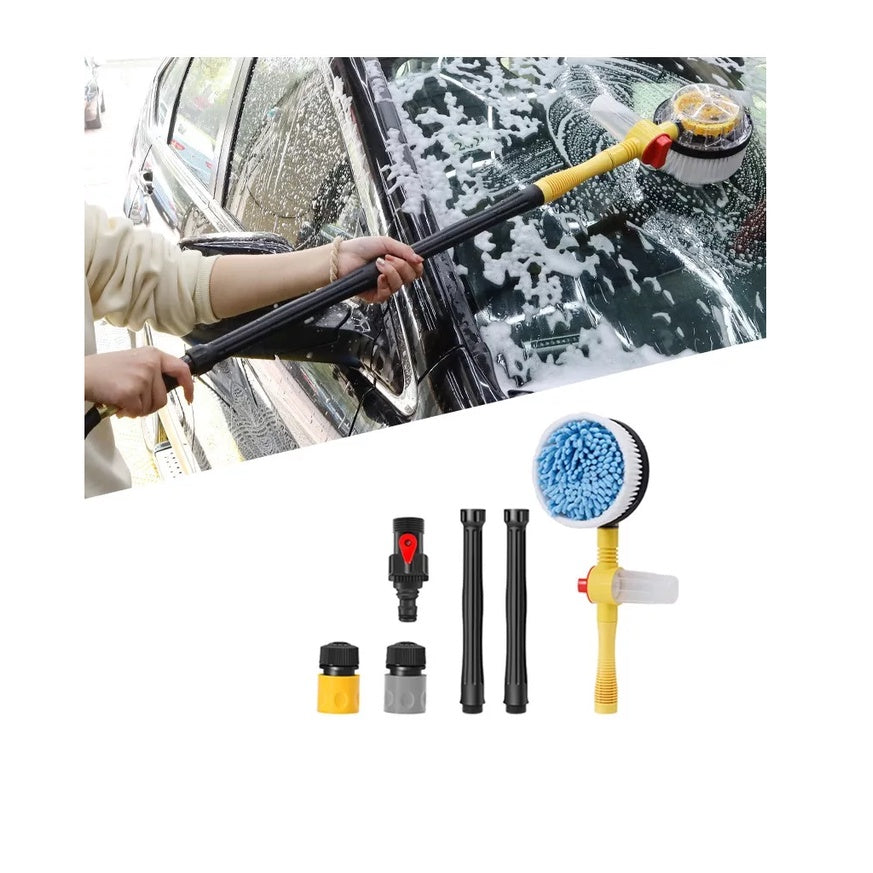 Lave-auto rotatif 360° avec manche télescopique et gant de lavage en microfibre | Brosse professionnelle pour nettoyage extérieur de voiture | Sansoti