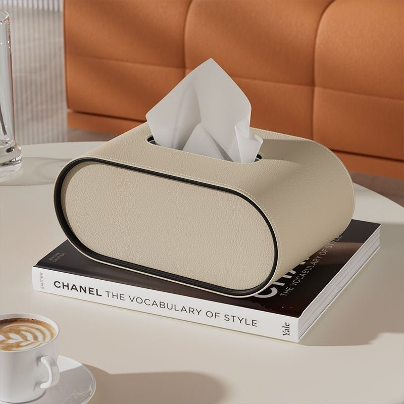 Taschentuchbox Leder Oval 22x13x10cm Wohnzimmer Schreibtisch Nachttisch Luxus Taschentuchhalter Orange Beige Grau Dekoratives Interieur | Sansoti