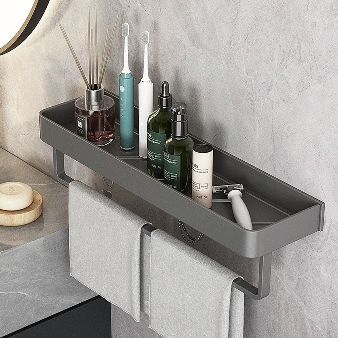 Bathroom Wall Rack – Waterproof Storage with Towel Bar | Sansoti