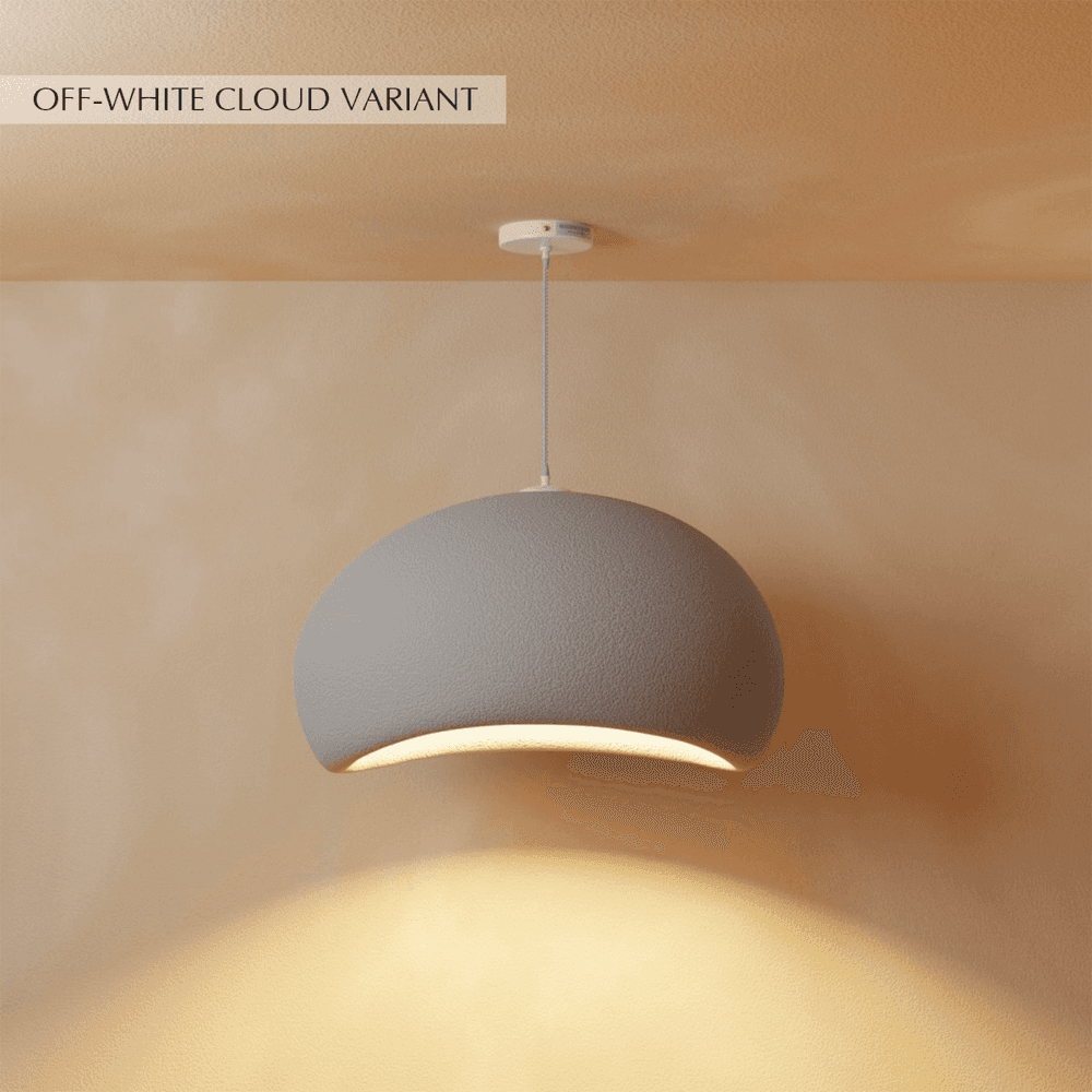 Minimalistyczna japońska lampa wisząca o organicznym kształcie i delikatnym nastrojowym oświetleniu | Sansoti