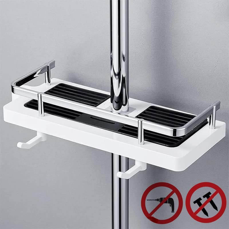 Adjustable shower organizer for shower rod without drilling with hooks and quick water drainage | Sansoti