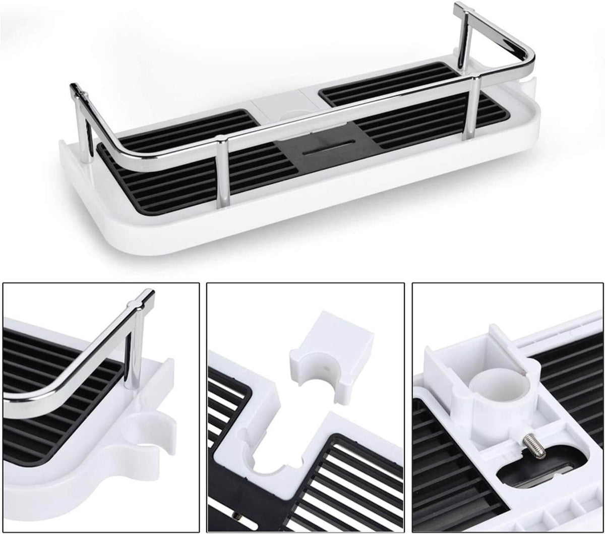 Adjustable shower organizer for shower rod without drilling with hooks and quick water drainage | Sansoti