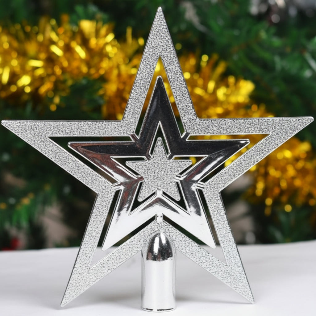 Dekorativer Weihnachtsbaumspitzen Stern – Gold Silber Rot – Vintage Glitzer Spitze für Festliche Jahresenddekoration ohne Strom | Sansoti