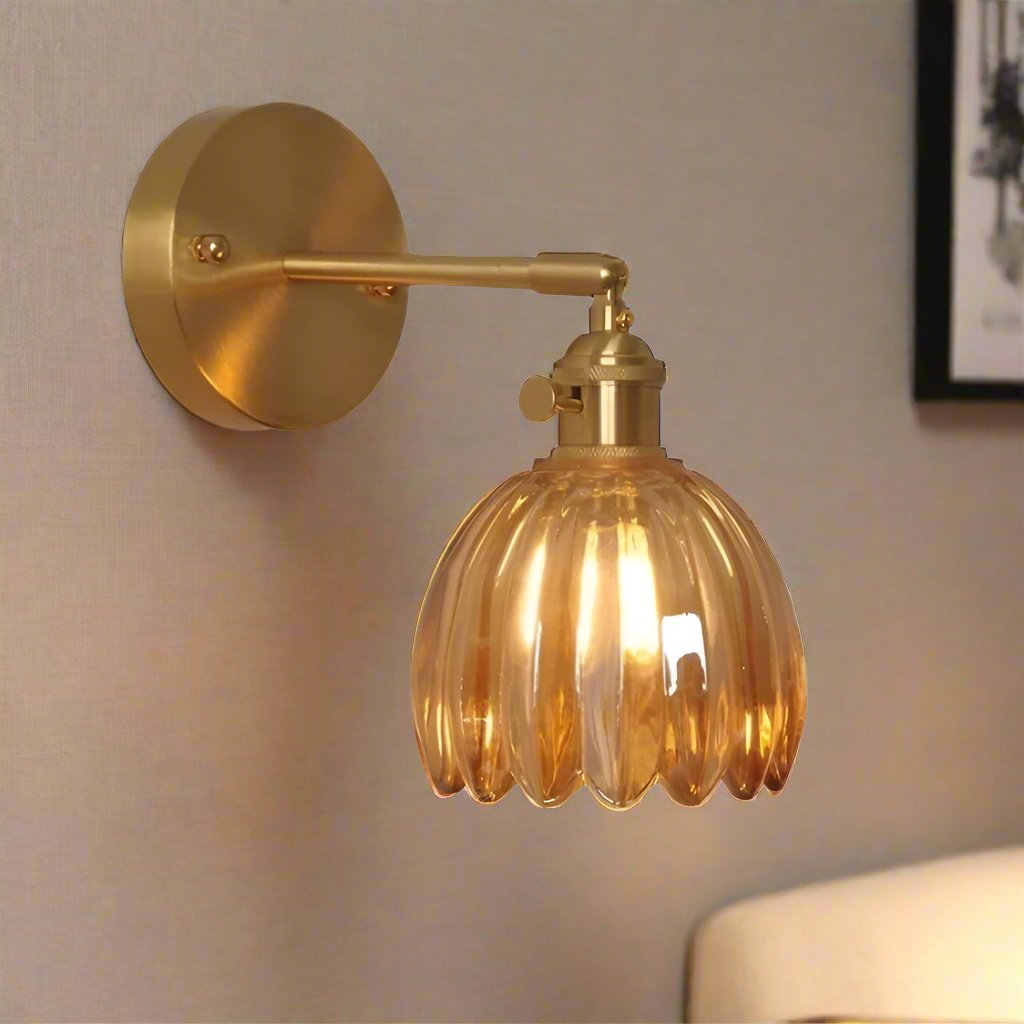Wandlamp Tulp Retro Glas Bloem Design Metaal Vintage Sfeerverlichting | Sansoti