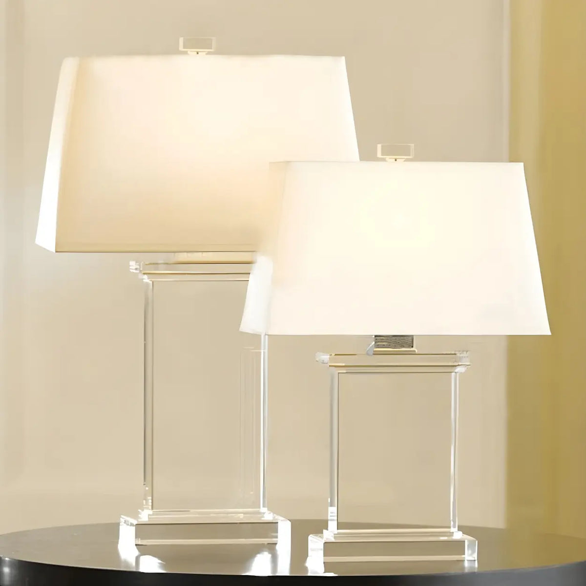 Table Lamp Crystal Rectangular White With Fabric Shade 22 Inch Modern Design | Sansoti