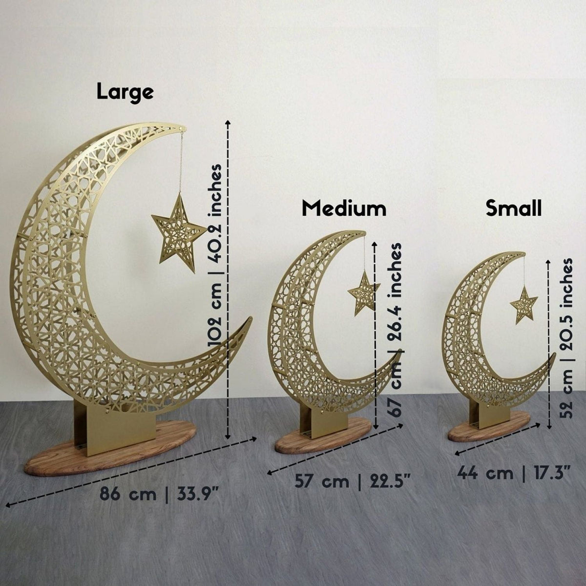 Islamic Moon & Star Wall Decoration — Metal Ramadan Ornament in Gold or Black | Sansoti