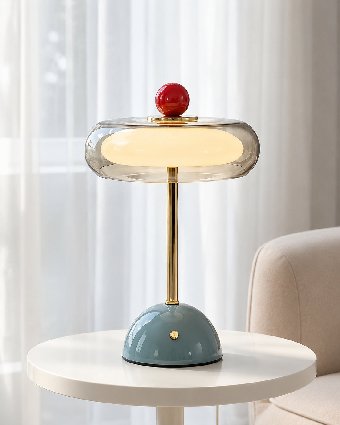 Wiederaufladbare Glastischlampe mit Dimmfunktion – Retro-Design in 6 Farben – USB-C – 3 Farbtemperaturen | Sansoti