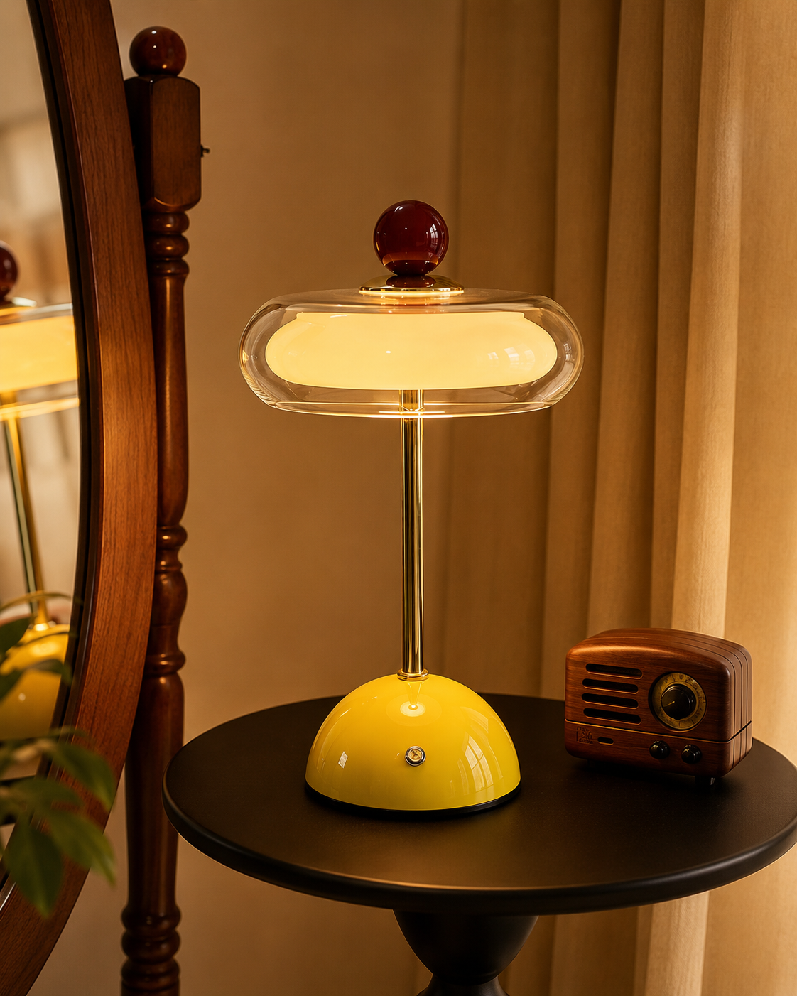 Wiederaufladbare Glastischlampe mit Dimmfunktion – Retro-Design in 6 Farben – USB-C – 3 Farbtemperaturen | Sansoti