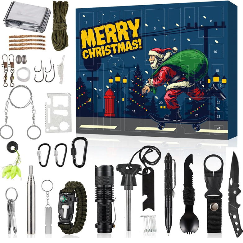 Adventskalender met Overlevingsgereedschap 24 Vakjes Outdoor Camping Wandelen Survival Kit Kerst Decoratie | Sansoti