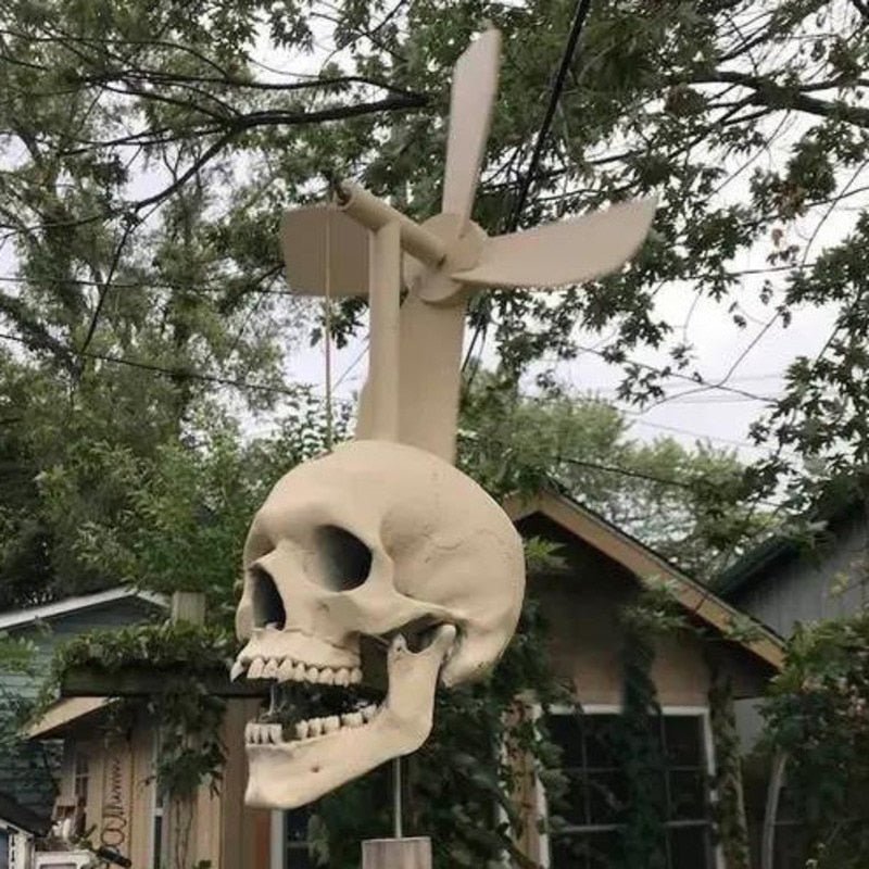 Drehende Schädel-Windmühle für Garten-Halloween-Dekoration, bewegliche kinetische Außenbeleuchtung | Sansoti