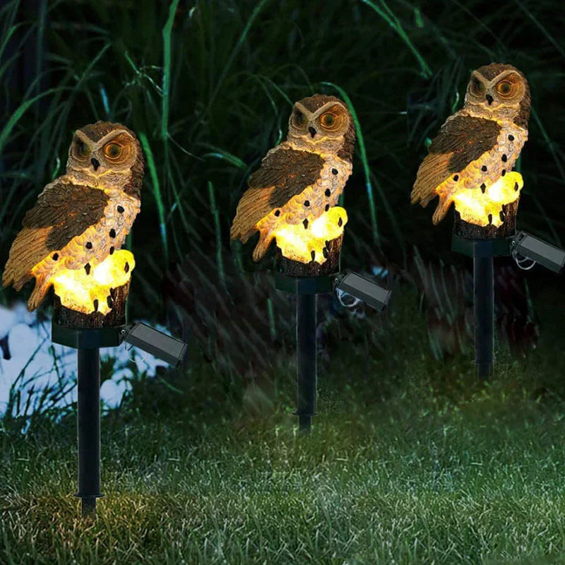 Eulenförmige Solar-Gartenlampe 45cm Braun Weiß Dekorative Außenbeleuchtung Wetterfest | Sansoti