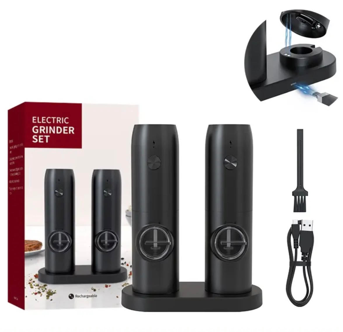Electric Salt and Pepper Mill Set – Automatic Spice Grinder with USB Rechargeable | Sansoti