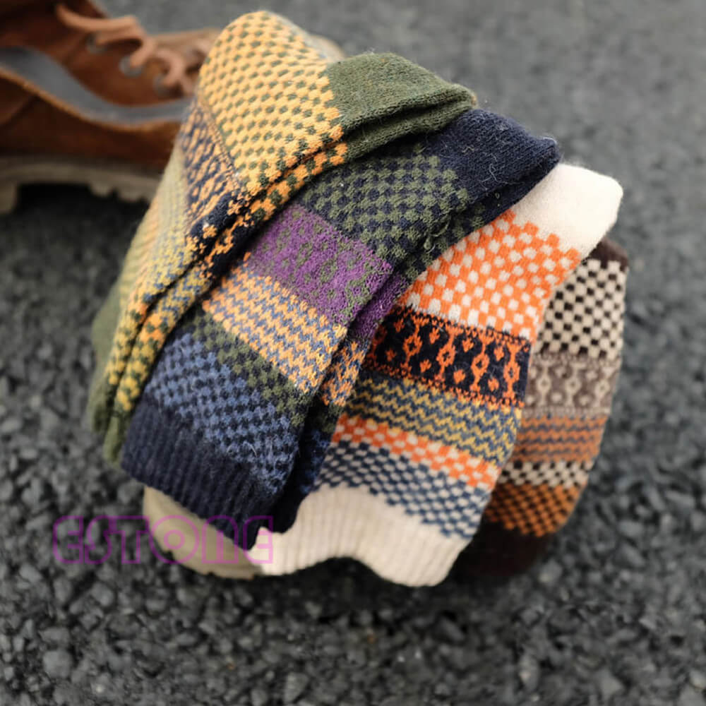 Vintage Wollen Sokken Set 4 Paar Herfst Winter Jacquard Patroon Warm Ademend Comfortabel One Size Dames | Sansoti