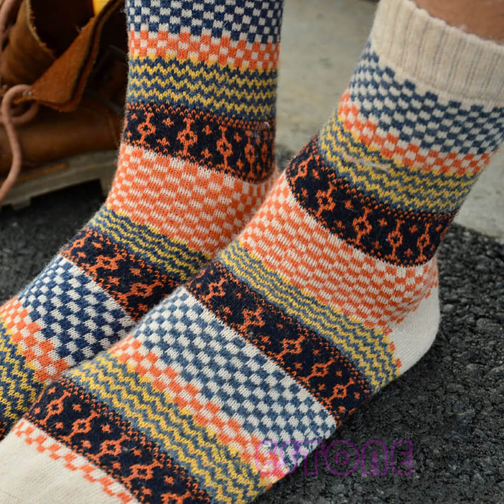 Vintage Wollen Sokken Set 4 Paar Herfst Winter Jacquard Patroon Warm Ademend Comfortabel One Size Dames | Sansoti