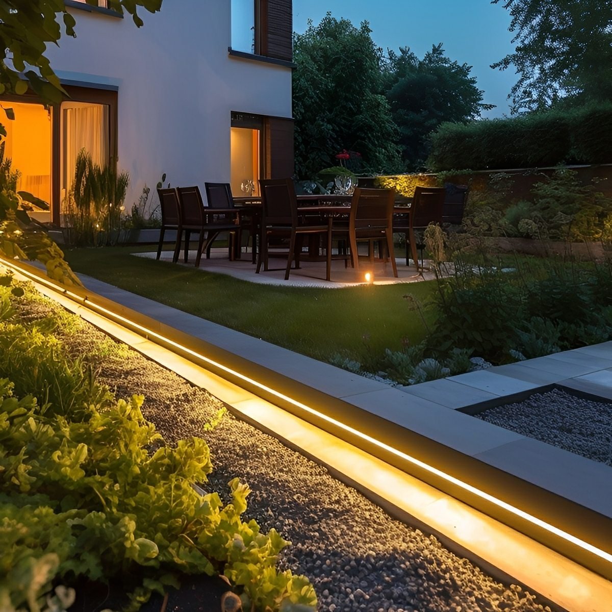 LED Streifen Außen Solar 5W Warmweiß IP65 Garten Treppe Terrasse Einbau Lichtstreifen Flexibel 3000K Einfahrt Weg Stimmungsbeleuchtung Außen | Sansoti