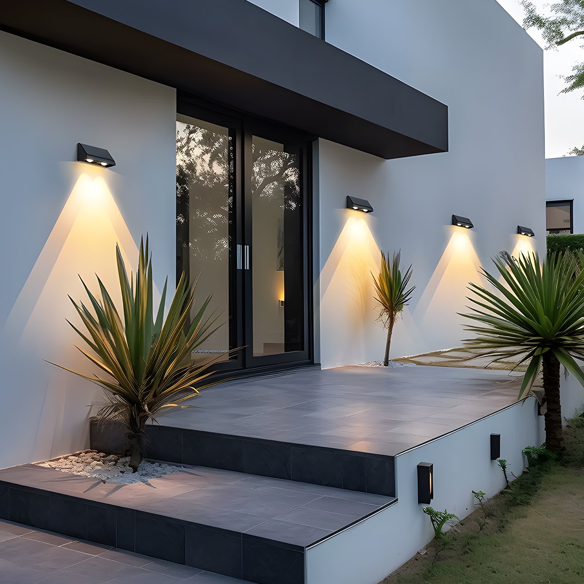 Solar-Powered Outdoor Wall Light Waterproof LED Up-Down Lighting Black 6W 3000K IP65 Modern Garden Lighting | Sansoti