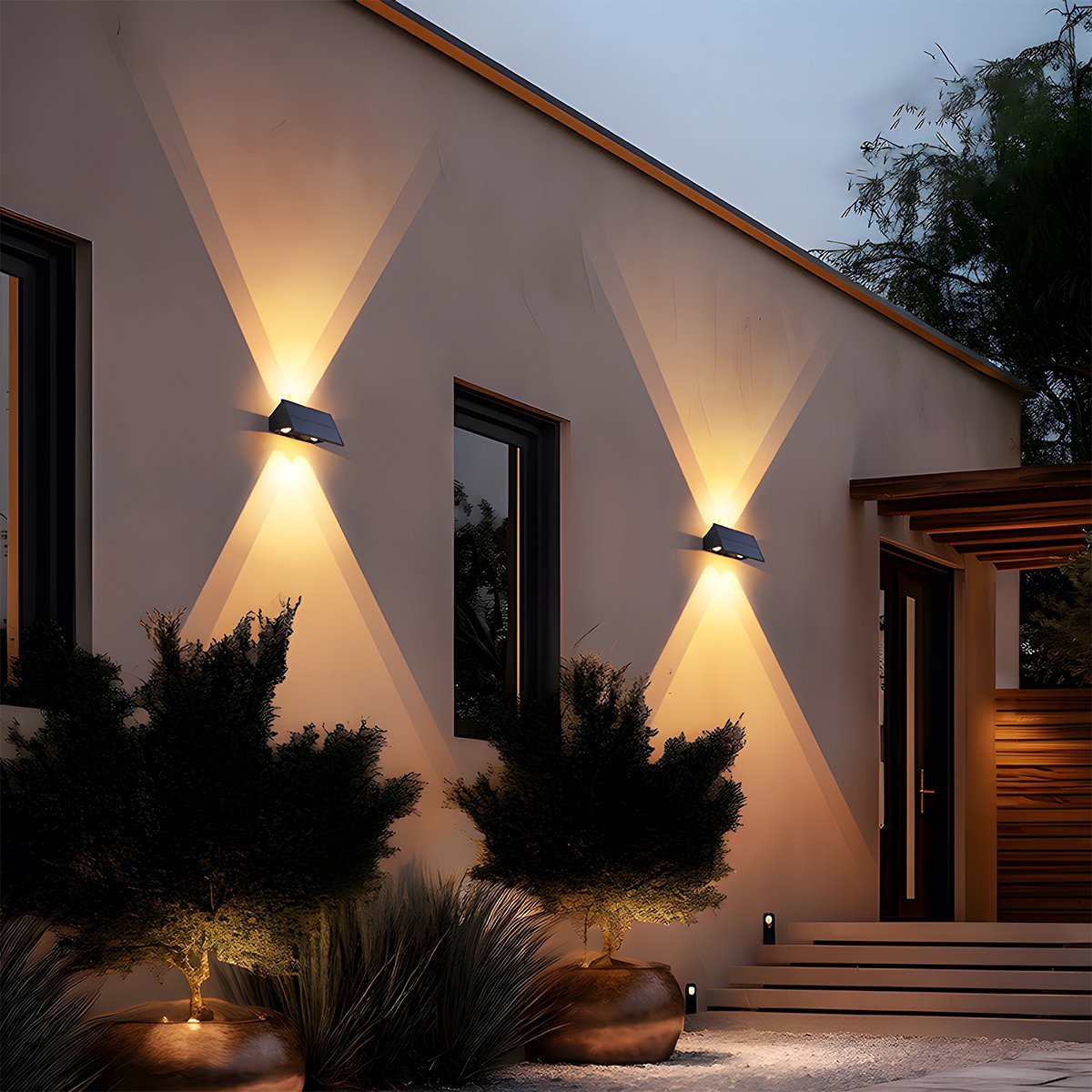 Solar-Powered Outdoor Wall Light Waterproof LED Up-Down Lighting Black 6W 3000K IP65 Modern Garden Lighting | Sansoti