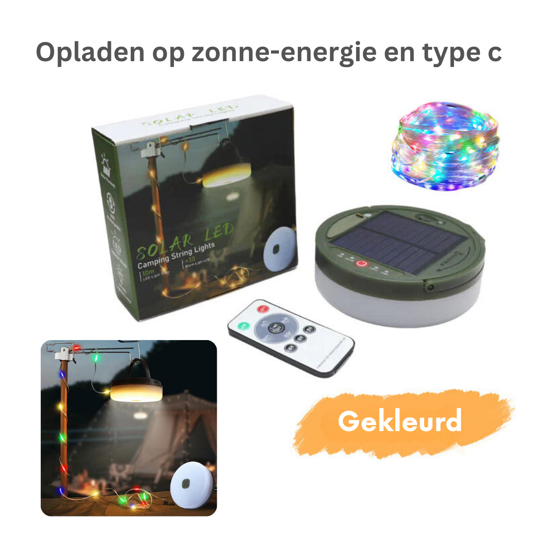 Tragbare Campinglampe mit Solarenergie und Powerbank – wasserdichte LED-Lampe mit Lichterkette für Outdoor & Camping | Sansoti