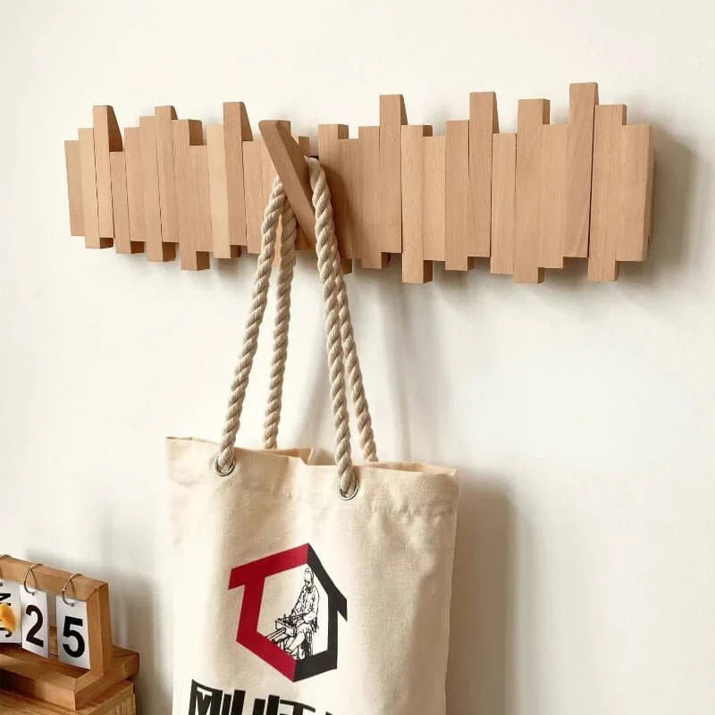 Wooden Wall-Mounted Coat Rack with Multiple Hooks Walnut or Beech Modern Wall Wardrobe for Hallway Bedroom and Corridor | Sansoti