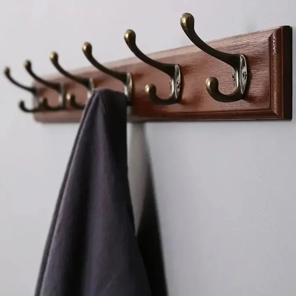 Solid Wood Wall-Mounted Coat Rack with 3–5 Hooks for Hallways, Coats and Bags, Rustic Storage Design | Sansoti