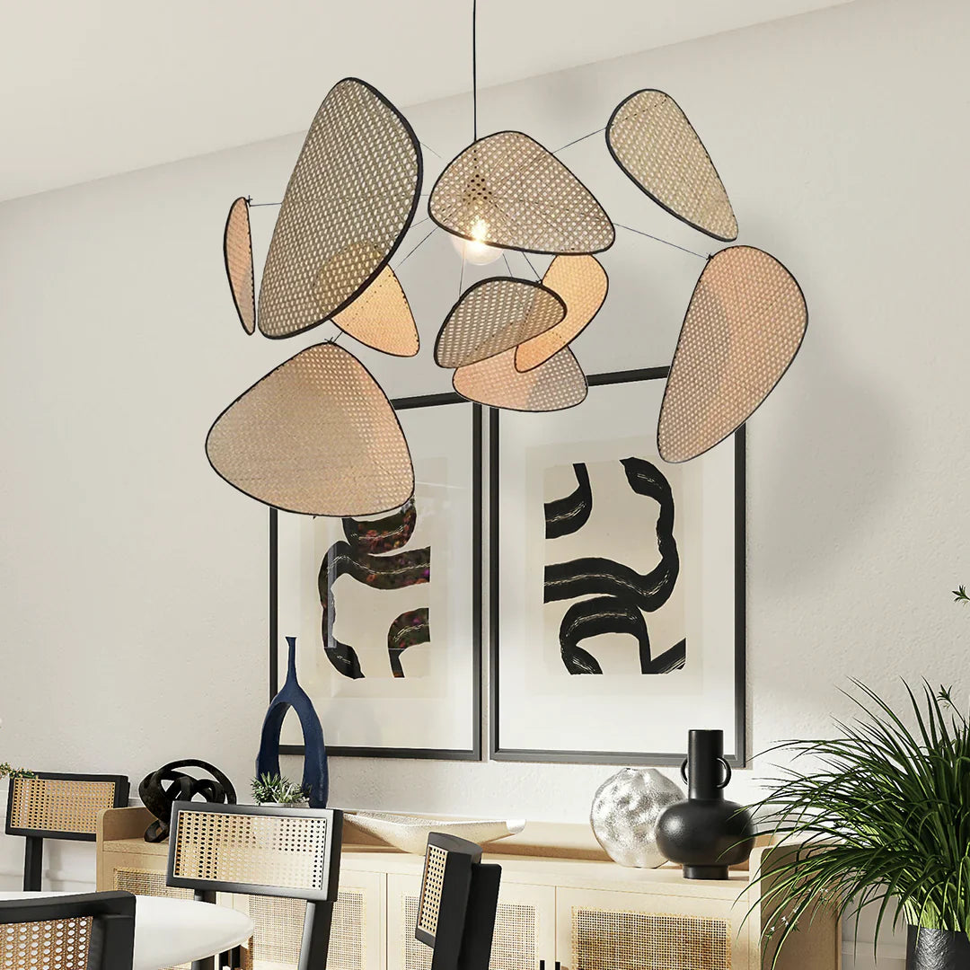 Hängelampe Rattan Handgewebt Schwarz Natur E27 Wohnzimmer Esszimmer Boho Skandinavisch | Sansoti