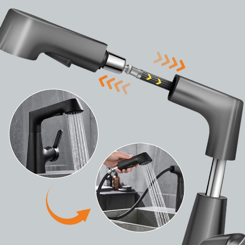 Robinet de lavabo avec douchette extractible Rotation 360° Chrome Noir | Sansoti
