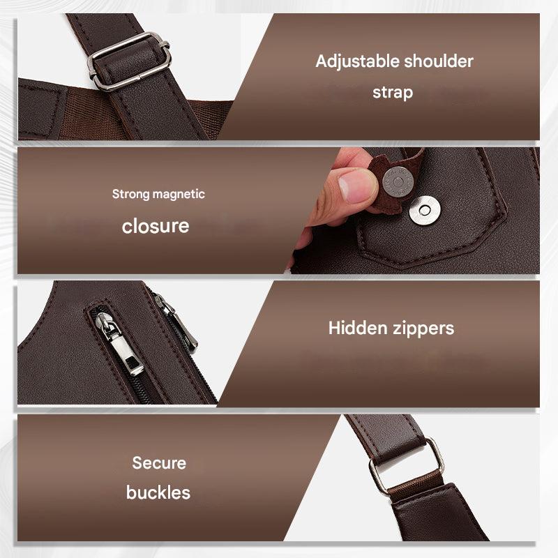 Antidiefstal Schoudertas Heren Zwart Bruin PU Leder Verborgen Vakken Verstelbaar Hands-Free Compact Crossbody | Sansoti
