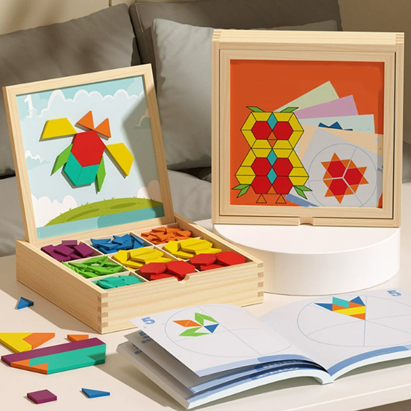 Magnetisches Holzpuzzlespiel für Kinder – pädagogisches Lernspiel mit 180 oder 220 Blöcken und Formkarten | Sansoti
