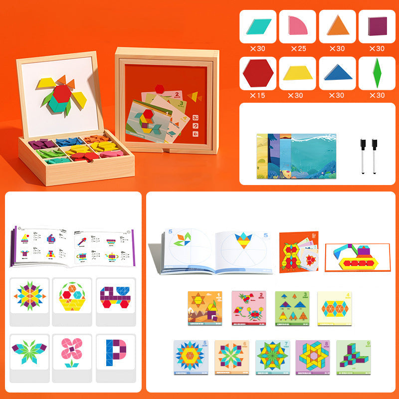 Magnetisches Holzpuzzlespiel für Kinder – pädagogisches Lernspiel mit 180 oder 220 Blöcken und Formkarten | Sansoti