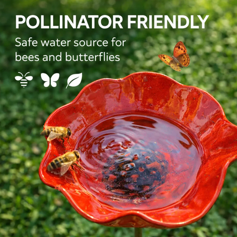 Dekorativer Metall-Gartenspieß mit Vogelbad 60cm – Blumenförmiges Wasserstation für Vögel und Insekten in 7 Farben | Sansoti