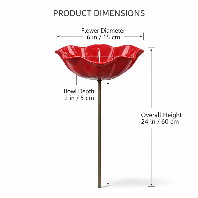Dekorativer Metall-Gartenspieß mit Vogelbad 60cm – Blumenförmiges Wasserstation für Vögel und Insekten in 7 Farben | Sansoti