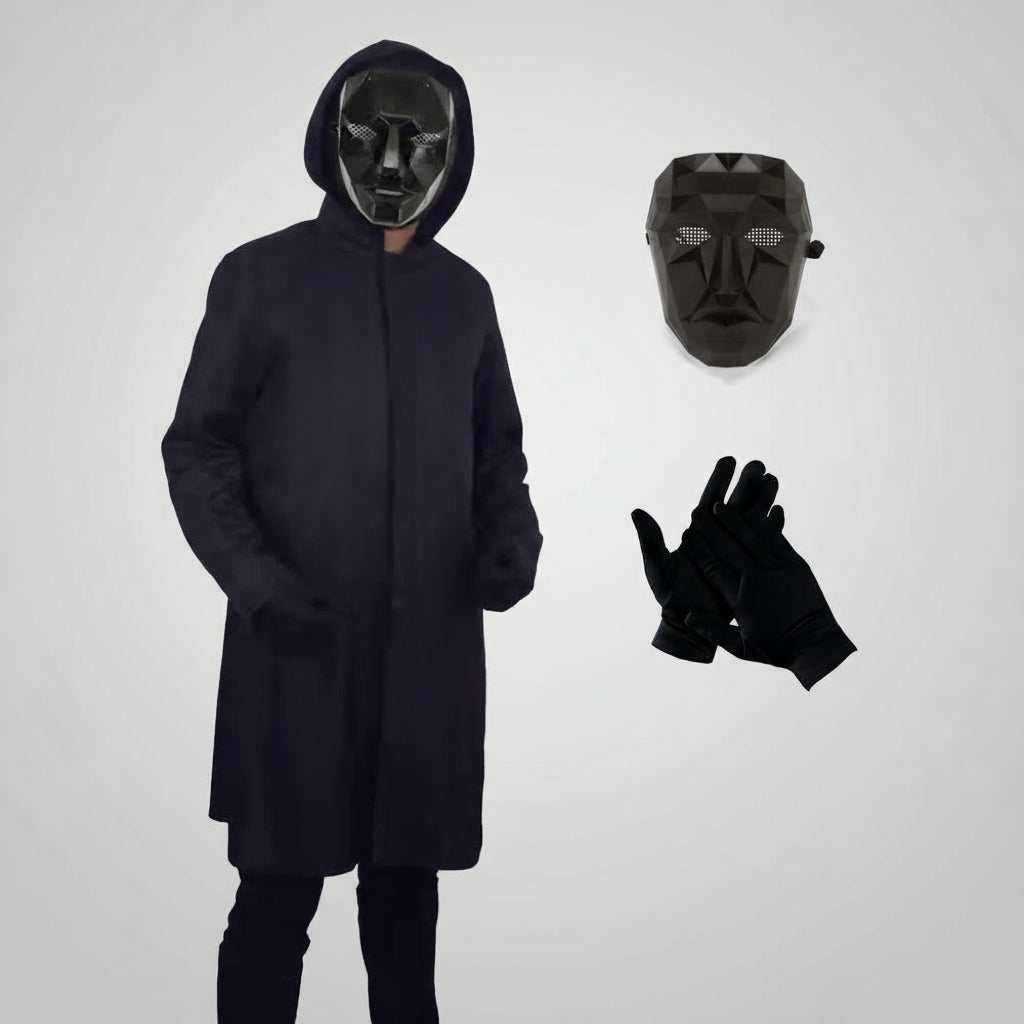Mysterious Black Hooded Costume with Mask & Gloves Unisex Halloween Cosplay Party Outfit for Kids & Adults | Sansoti