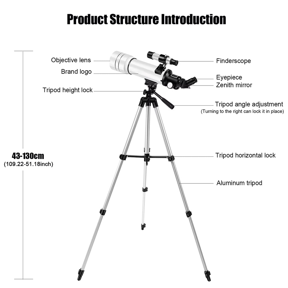 Kindertelescoop 70mm Lens met Verstelbaar Statief en Smartphonehouder voor Sterren Observeren en Ruimte | Sansoti